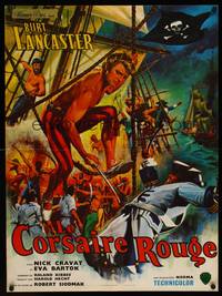 9t591 CRIMSON PIRATE French 23x31 R60s great art of barechested Burt Lancaster by Jean Mascii!