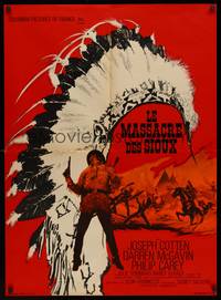 9t609 GREAT SIOUX MASSACRE French 23x32 '65 Sidney Salkow, really cool art design!