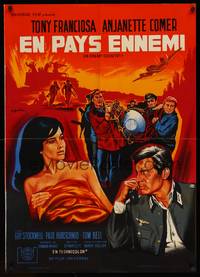 9t616 IN ENEMY COUNTRY French 23x32 '68 Noel art of Tony Franciosa & Ajanette Comer, WWII!