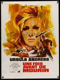 9t628 ONCE BEFORE I DIE French 24x32 '66 sexy Ursula Andress, cool Landi artwork!