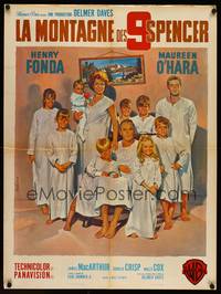 9t641 SPENCER'S MOUNTAIN French 24x32 '63 art of Henry Fonda, Maureen O'Hara & kids by Jean Mascii