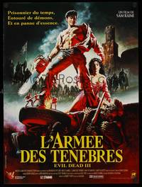 9t463 ARMY OF DARKNESS French 15x21 '92 Sam Raimi, great art of Bruce Campbell w/chainsaw hand!