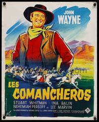 9t481 COMANCHEROS French 18x22 R60s great Grinsson artwork of cowboy John Wayne, Michael Curtiz!