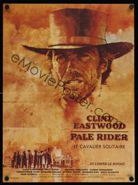 9t538 PALE RIDER French 15x21 '85 great artwork of cowboy Clint Eastwood by C. Michael Dudash!
