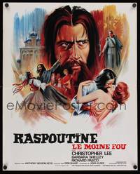 9t544 RASPUTIN THE MAD MONK French 18x22 '66 Boris Grinsson artwork of mad Christopher Lee!