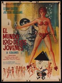 9t085 EL MUNDO LOCO DE LOS JOVENES Mexican poster '67 artwork of many sexy girls!