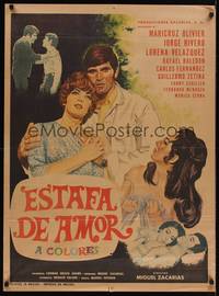 9t088 ESTAFA DE AMOR Mexican poster '70 Maricruz Olivier, Jorge Rivero, Lorena Velazquez!
