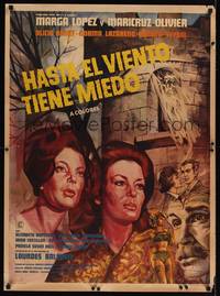 9t089 HASTA EL VIENTO TIENE MIEDO Mexican poster '68 Marga Lopez, Maricruz Olivier, horror art!
