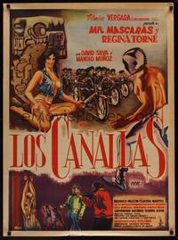 9t091 INFERNAL ANGELS Mexican poster '68 Mil Mascaras, cool art of masked wrestler & sexy girl!
