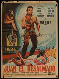 9t093 JUAN EL DESALMADO Mexican poster '70 Cacho artwork of shirtless cowboy!