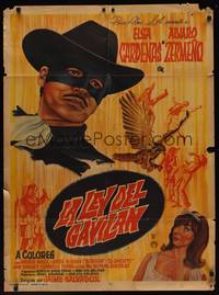 9t099 LA LEY DEL GAVILAN Mexican poster '68 Elsa Cardenzas, cool artwork of masked hero!