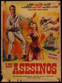 9t108 LOS ASESINOS Mexican poster '68 Nick Adams, cool art of gunfighter & sexy woman!