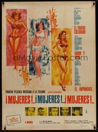 9t112 MUJERES MUJERES MUJERES Mexican poster '67 Ana Bertha Lepe, art of sexy girls in bikinis!