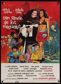 9t116 SAN SIMON DE LOS MAGUEYES Mexican poster '73 Carlos Bracho, wacky artwork of cast!