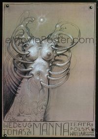 9t129 ACCORDING TO THOMAS MANN Polish 27x38 '79 wild Starowieyski art of naked woman & ribs!