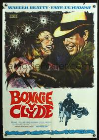 9t243 BONNIE & CLYDE Spanish '67 Mac artwork of crime duo Warren Beatty & Faye Dunaway!