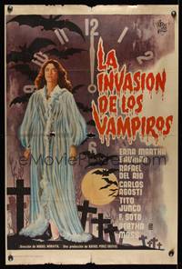 9t286 LA INVASION DE LOS VAMPIROS Spanish '63 sexy vampire in see-through robe by Mendoza!