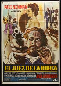 9t291 LIFE & TIMES OF JUDGE ROY BEAN Spanish '72 John Huston, different art of Paul Newman by Mac!
