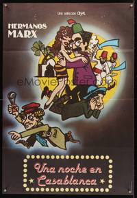 9t307 NIGHT IN CASABLANCA Spanish R70s wacky art of The Marx Brothers, Groucho, Chico & Harpo!