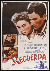 9t322 SPELLBOUND Spanish R82 Alfred Hitchcock, close-up of Ingrid Bergman & Gregory Peck!