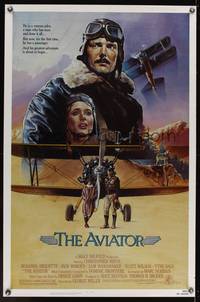 9v028 AVIATOR 1sh '85 art of airplane pilot Christopher Reeve & Rosanna Arquette by Manchess!