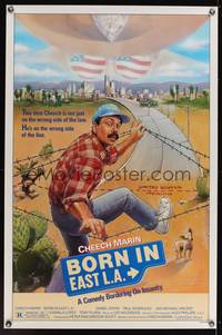 9v039 BORN IN EAST L.A. 1sh '87 great artwork of Cheech Marin crossing the border