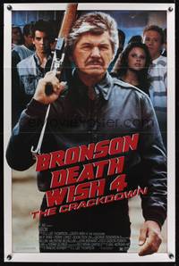 9v084 DEATH WISH 4 1sh '87 great close up image of tough Charles Bronson with assault rifle!