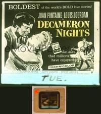 9w087 DECAMERON NIGHTS glass slide '53 romantic close up art of Joan Fontaine & Louis Jourdan!