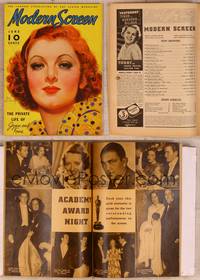 9w038 MODERN SCREEN magazine June 1936, art portrait of pretty Myrna Loy by Earl Christy!