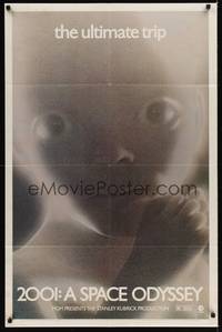9x006 2001: A SPACE ODYSSEY teaser 1sh R74 Stanley Kubrick, close-up of space baby!
