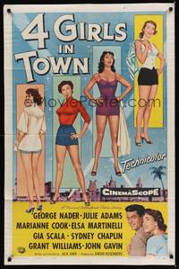 9x009 4 GIRLS IN TOWN 1sh '56 sexy Julie Adams, Marianne Cook, Elsa Martinelli & Gia Scala!
