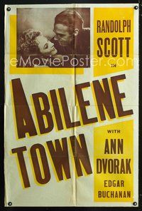 9x018 ABILENE TOWN 1sh '46 romantic image of Randolph Scott & Ann Dvorak!