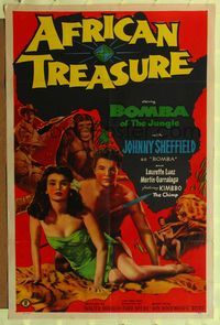 9x020 AFRICAN TREASURE style A 1sh '52 Johnny Sheffield as Bomba of the Jungle!