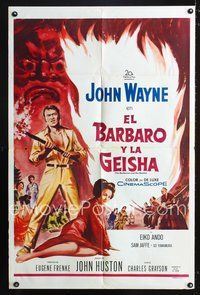 9x041 BARBARIAN & THE GEISHA Spanish/U.S. 1sh '58 John Huston, art of John Wayne with torch & Eiko Ando!