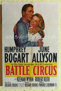 9x042 BATTLE CIRCUS 1sh '53 great artwork of Humphrey Bogart hugging June Allyson!