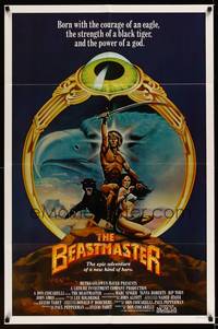 9x045 BEASTMASTER int'l 1sh '82 cool fantasy art of barechested Marc Singer & sexy Tanya Roberts!