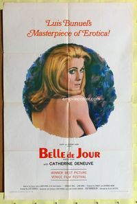 9x048 BELLE DE JOUR 1sh '68 Luis Bunuel, close up of sexy Catherine Deneuve!