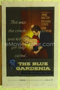 9x060 BLUE GARDENIA 1sh '53 Fritz Lang, Anne Baxter, there was nothing lily-white about her!
