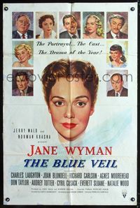 9x061 BLUE VEIL 1sh '51 portraits of Charles Laughton, Jane Wyman, Joan Blondell & more!
