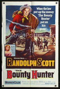 9x067 BOUNTY HUNTER 1sh '54 when the law put up the money Randolph Scott put on his guns!