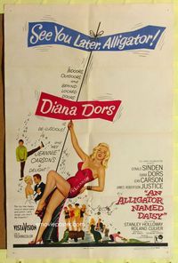9x025 ALLIGATOR NAMED DAISY 1sh '57 artwork of sexy Diana Dors in skimpy outfit, Jean Carson!