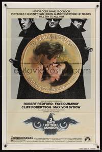 9x813 THREE DAYS OF THE CONDOR 1sh '75 secret agent Robert Redford & Faye Dunaway!