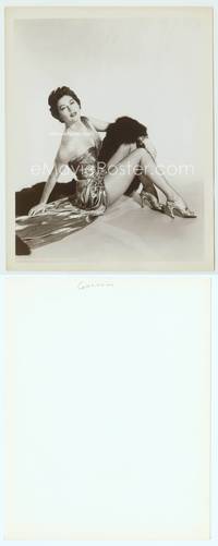 9y028 AVA GARDNER 8x10 still '40s portrait sitting on floor in sexiest gown with fur boa!
