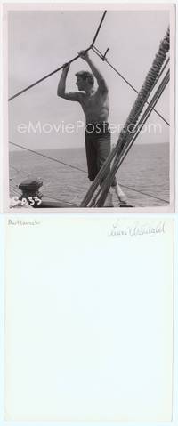 9y071 BURT LANCASTER 8.25x10 still '50s barechested on boat hanging from ropes!