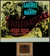9z080 BULLFIGHTERS glass slide '45 wonderful art & photos of Stan Laurel & Oliver Hardy!