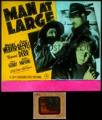 9z093 MAN AT LARGE glass slide '41 FBI agent George Reeves gets Marjorie Weaver & stops German spies
