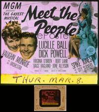9z095 MEET THE PEOPLE glass slide '44 cool art of Lucille Ball + c/u with Dick Powell!