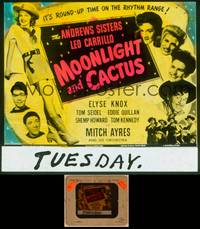 9z098 MOONLIGHT & CACTUS glass slide '44 Andrews Sisters, pretty Elyse Knox, Shemp Howard!