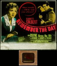 9z111 REMEMBER THE DAY glass slide '41 full-length pretty Claudette Colbert & held by John Payne!