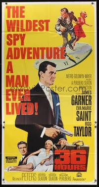 1a368 36 HOURS 3sh '65 James Garner with gun, sexy Eva Marie Saint, Rod Taylor, wild spy adventure
